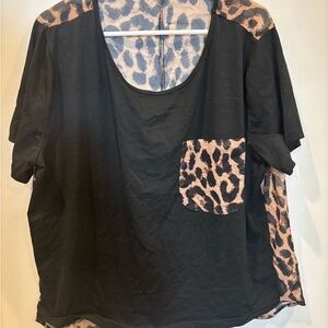 Leopard Sheer back Black Women's Short Sleeve Top